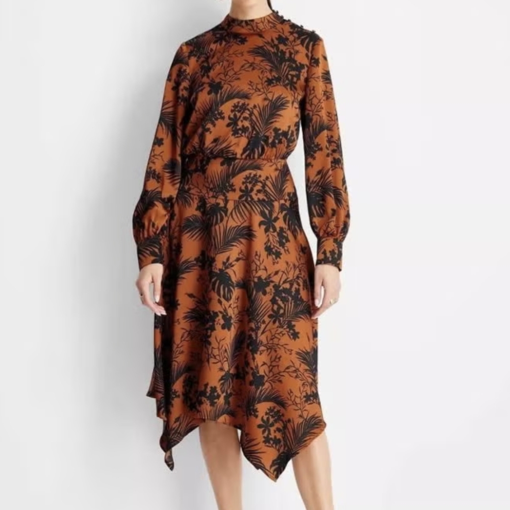 Elegant Black and Brown Floral Dress